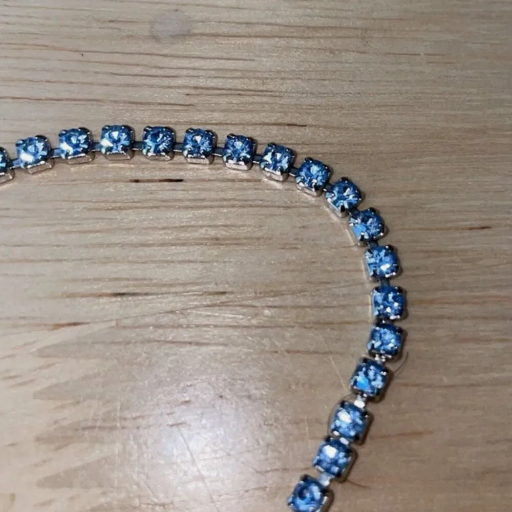 Vintage Eyeglass Chain Blue Rhinestone / Silver Bohemian Retro Y2K